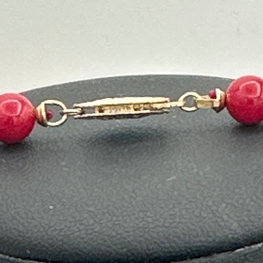 Vintage 19" Red Coral Bead Necklace 14K Gold Filled Clasp Fluted Spacers Matinee - Picture 6 of 9
